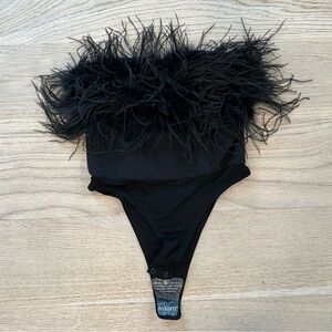 Aritzia Bardot NEW Feather Bodysuit Strapless Black